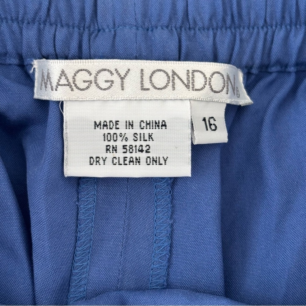 Maggy London 100% Silk Pants Blue Drawstring Straight Leg Relaxed Fit Trousers - Picture 6 of 6